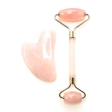 Beauty R' Us Pink Rose Quartz Roller & Gua Sha Set