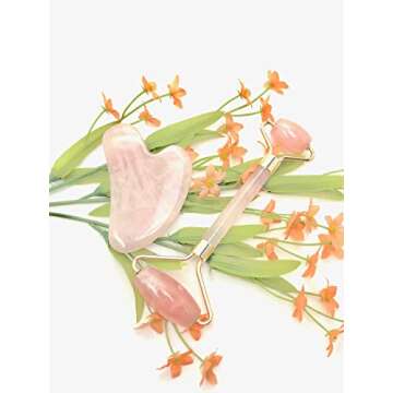 Beauty R' Us Pink Rose Quartz Roller & Gua Sha Set