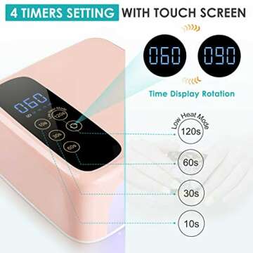 72W Cordless Led Nail Lamp, Rechargeable LED Nail Dryer, 15600mAH Fast Nail Polish Curling Lamp,Professional Gel Nail Lights Nail Art Manicure Tools for Home and Salon(Rechargeable)