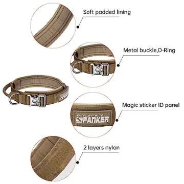 EXCELLENT ELITE SPANKER Tactical Dog Collar Nylon Adjustable Training Collar Military Dog Collar Heavy Duty Metal Buckle with Control Handle for Medium and Large Dogs with Patches(COB-L)