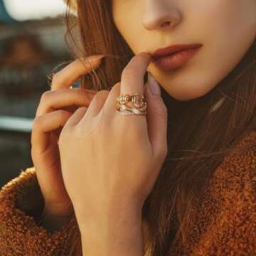 Mytys Criss Cross Gold Rings for Women Vintage Silver Statement Ring Black & Clear Crystal Belt Desi...