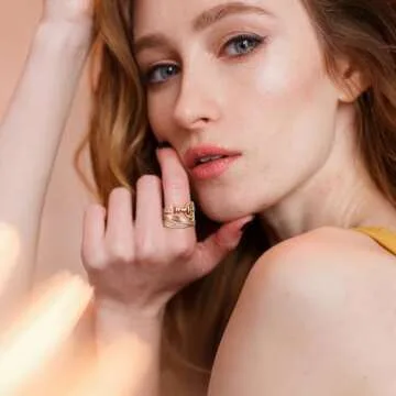 Mytys Criss Cross Gold Rings for Women Vintage Silver Statement Ring Black & Clear Crystal Belt Design Band Rings Christmas Gift (gold size 8)