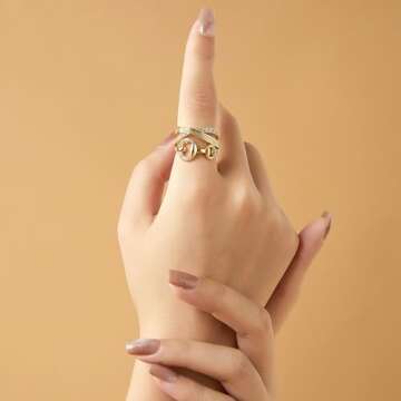 Mytys Criss Cross Gold Rings for Women Vintage Silver Statement Ring Black & Clear Crystal Belt Design Band Rings Christmas Gift (gold size 8)