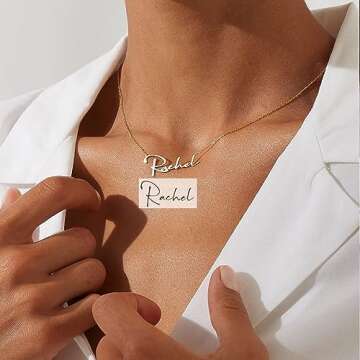 Yofair Custom Name Necklace Personalized 18K Gold Plated Nameplate Pendant Gift for Women