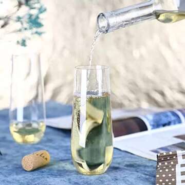 MR.FOAM 9oz Plastic Champagne Flutes, 12 Pack Stemless Disposable Toasting Glasses,Shatterproof Crystal Clear Plastic Champagne Glasses Cocktail Cups Ideal for Wedding and Shower Party Supplies