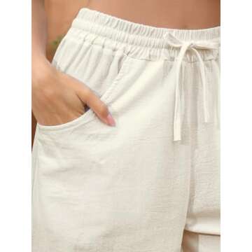 Fancysters Women Wide Leg Linen Pants, High Waisted Summer Casual Cotton Linen Palazzo Pants with Pockets Beige
