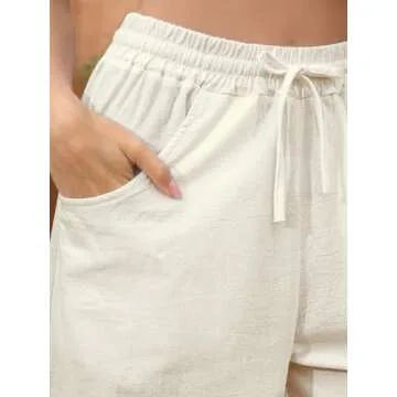 Fancysters Women Wide Leg Linen Pants, High Waisted Summer Casual Cotton Linen Palazzo Pants with Pockets Beige