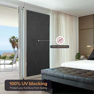 Blackout Privacy Window Room Darkening Film Light Blocking Tint Sticker Insulation Glass Door Cover Paper 100% Visible Light Transmittance Blocking Static Cling for Day Sleep 17.5 Inch x 13.1 Feet