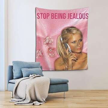Humpceat Paris Hilton Stop Being Jealous Wall Hanging Tapestry for Bedroom Living Room Dorm Home Decorations 60x51 Inch