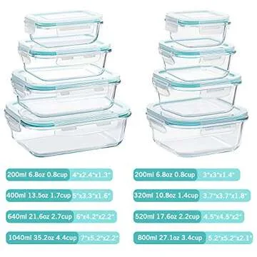 Vtopmart 8 Pack Glass Food Storage Containers with Lids, Glass Meal Prep Containers, Airtight Glass Bento Boxes with Leak Proof Locking Lids, for Microwave, Oven, Freezer and Dishwasher