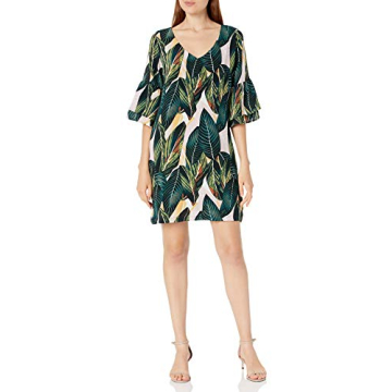 BELONGSCI Women's 2024 Summer Dress Sweet & Cute V-Neck Bell Sleeve Shift Dress Mini Dress, Perfect for Wedding or Graduation