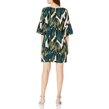 BELONGSCI Women's 2024 Summer Dress Sweet & Cute V-Neck Bell Sleeve Shift Dress Mini Dress, Perfect for Wedding or Graduation