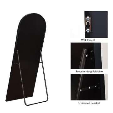 AyeWish Floor Mirror, Oversized Full Length Mirror, Arched Mirror, Large Standing Mirror, Tall Mirror, Wall Mounted, FreeStanding, Giant Mirror, 71"×26", Aluminum Frame - Black