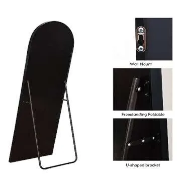 AyeWish Floor Mirror, Oversized Full Length Mirror, Arched Mirror, Large Standing Mirror, Tall Mirror, Wall Mounted, FreeStanding, Giant Mirror, 71"×26", Aluminum Frame - Black