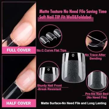 UNA GELLA Square Nail Tips Full Cover - Pre-buff Matte Gel x Tips Square Extra Short Strong&Lasting Square Tips for Acrylic Nails Clear Gelly Tips Home DIY Salon 12 Sizes for Women