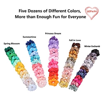 Shop BeeVines 60-Pack Satin Scrunchies for Stylish Hair