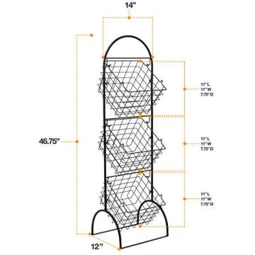 Sorbus 3-Tier Metal Wire Market Basket Storage Stand for Fruit, Vegetables, Snacks, Toiletries, Tiered Floor Standing Fruit Basket for Kitchen, Bathroom Organization (Adjustable 3 Tiers) Fruit Stand