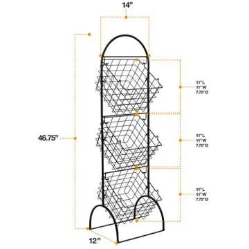 Sorbus 3-Tier Metal Wire Market Basket Storage Stand for Fruit, Vegetables, Snacks, Toiletries, Tiered Floor Standing Fruit Basket for Kitchen, Bathroom Organization (Adjustable 3 Tiers) Fruit Stand