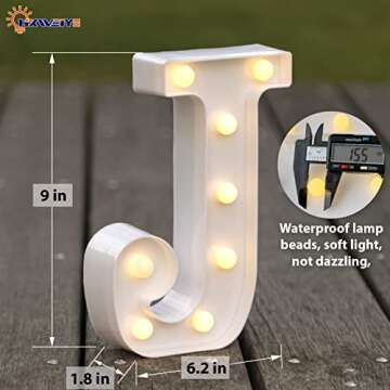 HXWEIYE LED Marquee Letters Lights Sign J, 26 Alphabet Light Up Letters and Number 0-9 Number Warm W...