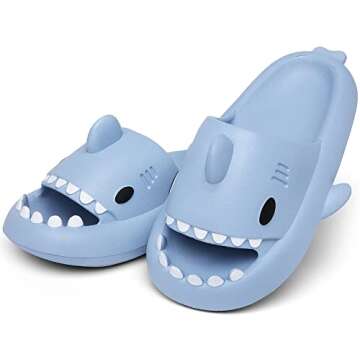 Men's and Women's Shark Slides Cloud Slippers Summer Novelty Open Toe Slide Sandals Anti-Slip Beach Pool Shower Shoes with Cushioned Thick Sole, Blue, 11-12 Women/9.5-10 Men