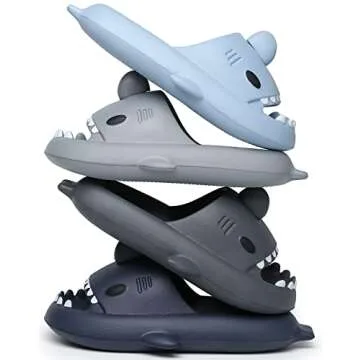 Men's and Women's Shark Slides Cloud Slippers Summer Novelty Open Toe Slide Sandals Anti-Slip Beach Pool Shower Shoes with Cushioned Thick Sole, Blue, 11-12 Women/9.5-10 Men