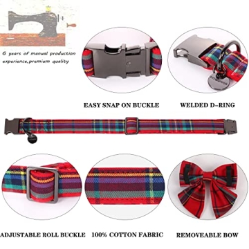 DOGWONG Christmas Dog Collar with Sailor Bow - Red Plaid Design for All Sizes