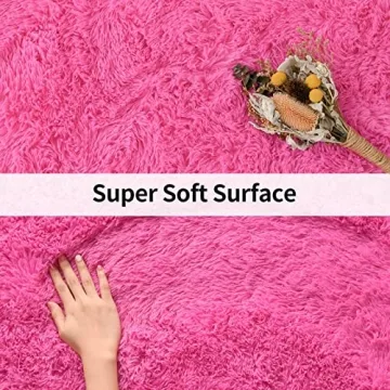 Merelax Soft Modern Indoor Shaggy Rug for Bedroom Livingroom Dorm Kids Room Home Decorative, Non-Slip Plush Fluffy Furry Fur Area Rugs Comfy Nursery Accent Floor Carpet 3x5 Feet, Hot Pink