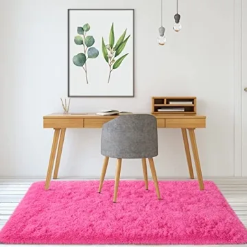 Merelax Soft Modern Indoor Shaggy Rug for Bedroom Livingroom Dorm Kids Room Home Decorative, Non-Slip Plush Fluffy Furry Fur Area Rugs Comfy Nursery Accent Floor Carpet 3x5 Feet, Hot Pink