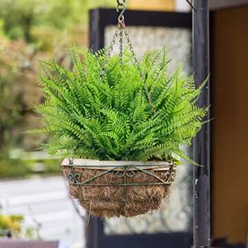 CEWOR 12 Bundles Artificial Ferns for Outdoors Fake Boston Fern Large Greenery Plants UV Resistant Artificial Plastic Plants Shrubs for Garden Front Porch Window Box Indoor Outdoor Decoration