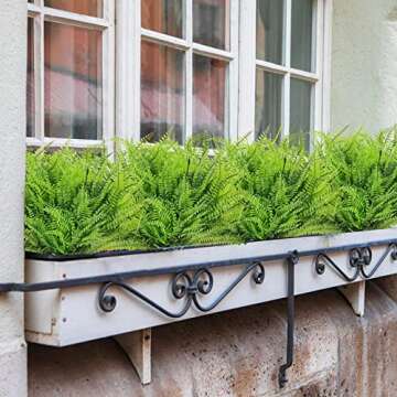 CEWOR 12 Bundles Artificial Ferns for Outdoors Fake Boston Fern Large Greenery Plants UV Resistant Artificial Plastic Plants Shrubs for Garden Front Porch Window Box Indoor Outdoor Decoration