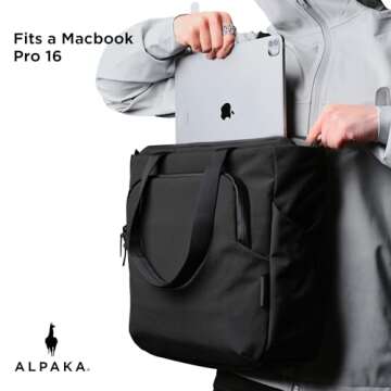 ALPAKA Bravo Tote - Versatile Laptop Messenger & Tote Bag with YKK Zipper, Weatherproof Fabric, Adjustable Detachable Shoulder Padded Strap, Side Pocket Fits 16 Inch for Men Work Travel, Black