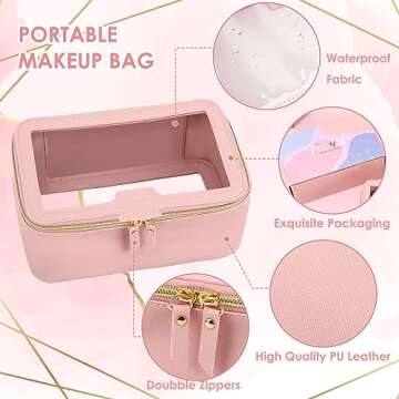 Fixwal Makeup Bag, Large Clear Waterproof Cosmetic Bag, Portable and Transparent Travel Case for Women, Pink