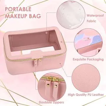Fixwal Makeup Bag, Large Clear Waterproof Cosmetic Bag, Portable and Transparent Travel Case for Women, Pink