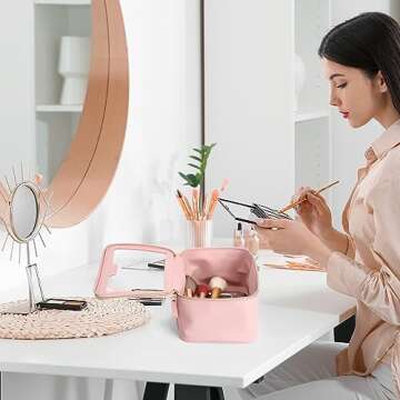 Fixwal Makeup Bag, Large Clear Waterproof Cosmetic Bag, Portable and Transparent Travel Case for Women, Pink