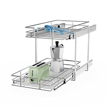 ROOMTEC Individual Pull Out Cabinet Organizer - Space-saving 2 Tier Kitchen & Bath Storage Solution