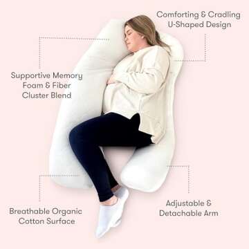 Newton Baby New and Improved Premium Pregnancy Maternity Pillow with Cotton Surface, 50% More Memory Foam and Fiber Clusters for Complete Support, U-Shaped with Removable Washable Cover