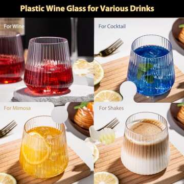 20 Pack 14oz Stemless Plastic Wine Glasses Heavy Duty Disposable Wine Glasses Unbreakable Clear Plastic Cocktail Glasses Recyclable Shatterproof Reusable Plastic Wine Cups for Parties Wedding