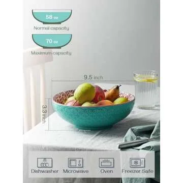 DOWAN Serving Bowls, 9.6 Inch 70 Oz Fruit Bowls Salad Bowls, Large Pasta Bowl Set of 2, Serving Dishes for Entertaining, Vibrant Color Large Bowls for Party, Ideal Housewarming Gift, Halloween Decor