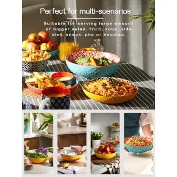 DOWAN Serving Bowls, 9.6 Inch 70 Oz Fruit Bowls Salad Bowls, Large Pasta Bowl Set of 2, Serving Dishes for Entertaining, Vibrant Color Large Bowls for Party, Ideal Housewarming Gift, Halloween Decor