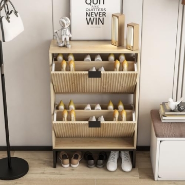 Lisicues Slim Shoe Cabinet with 2 Flip Drawers