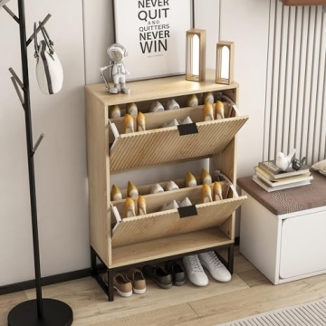 Lisicues Slim Shoe Cabinet with 2 Flip Drawers