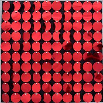 12 Panels Red Shimmer Sequin Sparkle Wall Panel 12" x 12” Metallic Red Active Spangle Wall Art Decor, Create Backdrops for Photos, Parties, Events, Marketing Venues and Conferences (12 Panels, Red)