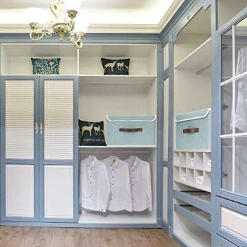 TYEERS Collapsible Storage Boxes, Washable, Fabric Storage Bins with Lids for Home, Bedroom, Closet, Office, 14.9x9.8x9.8 inches, 2 Pack, Aqua Spring