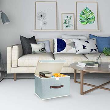 TYEERS Collapsible Storage Boxes, Washable, Fabric Storage Bins with Lids for Home, Bedroom, Closet, Office, 14.9x9.8x9.8 inches, 2 Pack, Aqua Spring