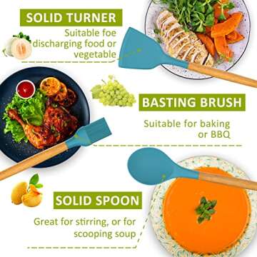 Kitchen Utensil Set Silicone Cooking Utensils -Fungun 35 pcs Kitchen Utensils Tools Wooden Handle Spoons Spatulas Set Cookware Turner Tongs Whisk Kitchen Gadgets with Holder