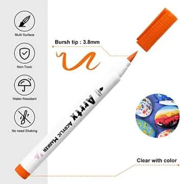 Arrtx 30 Colors Acrylic Paint Pens for Rock Painting, Extra Brush Tip, Water Based Paint Markers for Stone, Glass, Easter Egg, Wood and Fabric Painting-No Toxic,No Odor 30B