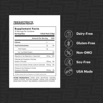 TB12 Electrolyte Supplement Powder for Fast Hydration by Tom Brady - Natural, Easy to Mix Powder. Low Sugar, Low Calorie, Dairy Free, Vegan. Magnesium, Sodium, Potassium, Zinc. (Lemon Flavor)