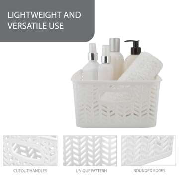 Simplify Small Herringbone Bin Storage Tote Basket Organizer Decorative, Good for Closets, Countertops, Desks, Dressers, Accessories, Cleaning Products, Sports Equipment, Toys, White