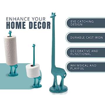 Giraffe Paper Towel Holder for Kitchen or Decorative Toilet Paper Stand for Bathroom - Unique Antique, Vintage, Whimsical Animal Design Roll Dispenser for Home Decor