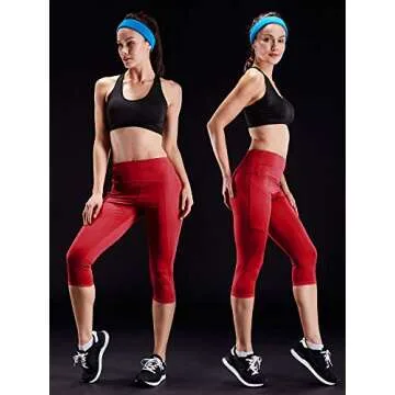 Neleus 3 Pack Workout Running Capris Tummy Control High Waist Yoga Leggings Yoga Pants,9027,Black,Grey,Dark red,M,EU L